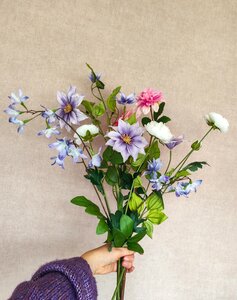 Boeket zijden bloemen roze paars