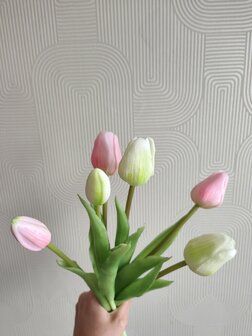 Boeket kunst tulpen mix roze wit 