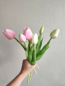 Boeket kunst tulpen mix roze wit 