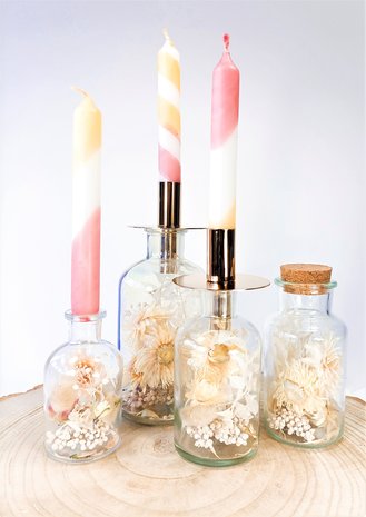 Droogbloemen in fles wit en creme kleur