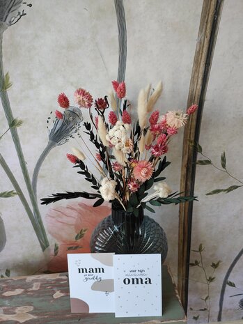 droogboeket roze met groen
