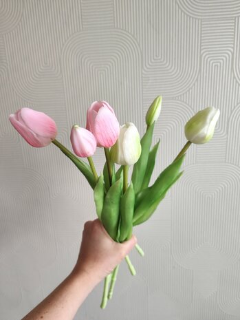Boeket kunst tulpen mix roze wit 