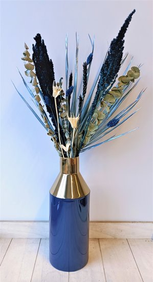 Gold stem blue vase