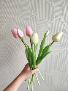 Boeket kunst tulpen mix roze wit 